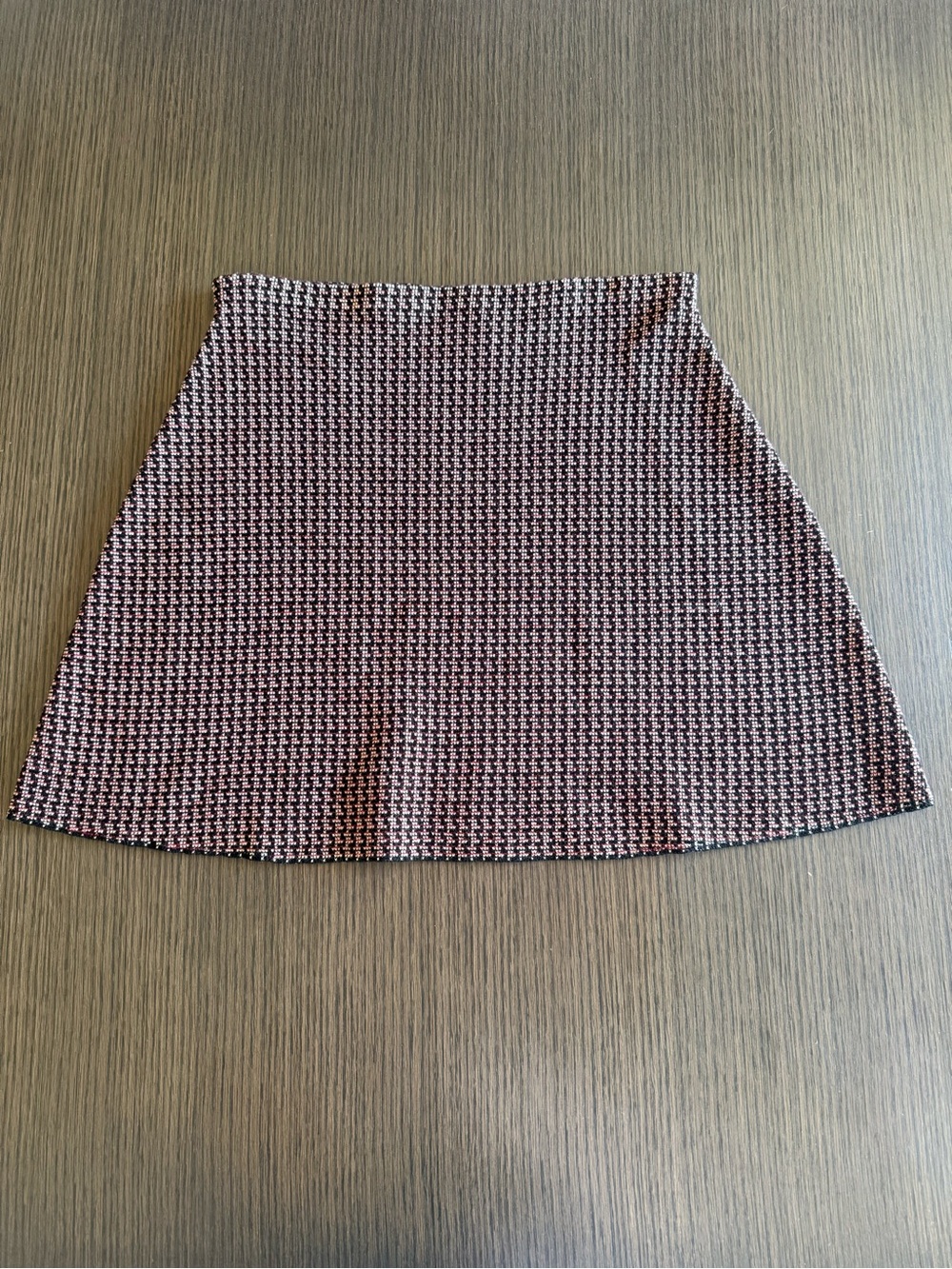 Theory Red and Black Houndstooth A-Line Mini Skirt